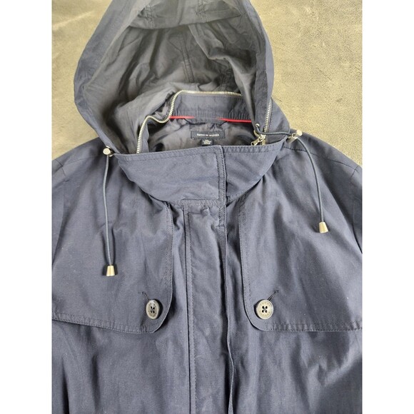 Tommy Hilfiger Women’s XXL Navy Hooded Belted Rain Trench Coat Cotton Blend - Picture 2 of 12